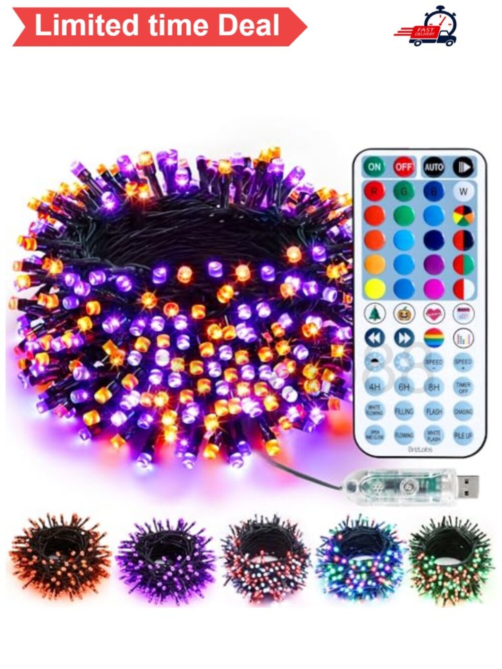 🎃 100 LED USB Color Changing String Lights Remote Timer 33 ft - Picture 1 of 5